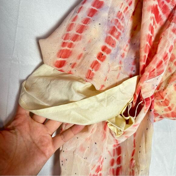 Free People Remember When Split Side Tie Dye Chiffon Ivory Long Top Dress Medium - Picture 6 of 10